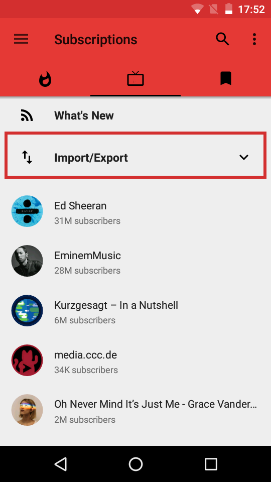 Shot Subscriptions Tab Highlight Import Export Light 